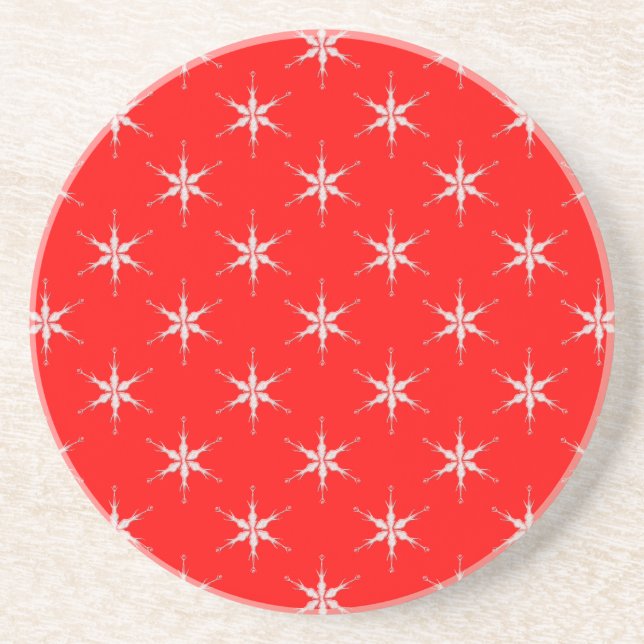 Glass Snowflakes On Red Background Coaster (Front)
