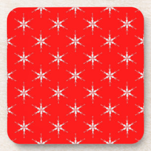 Glass Snowflakes On Red Background Coaster