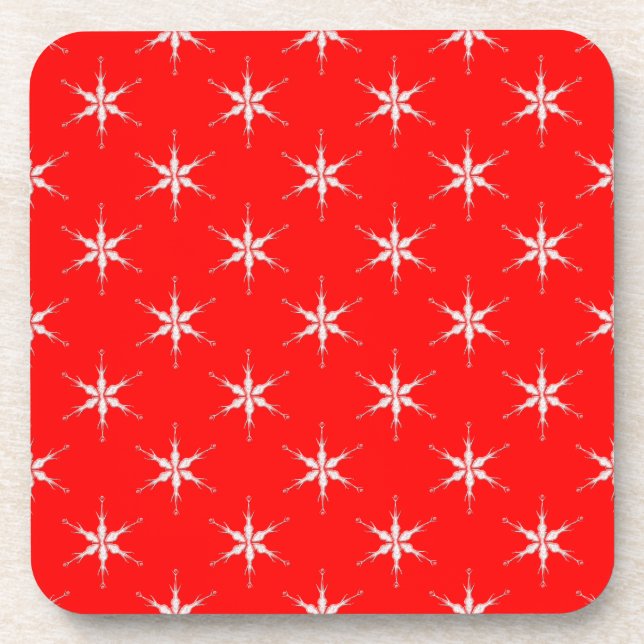 Glass Snowflakes On Red Background Coaster (Front)