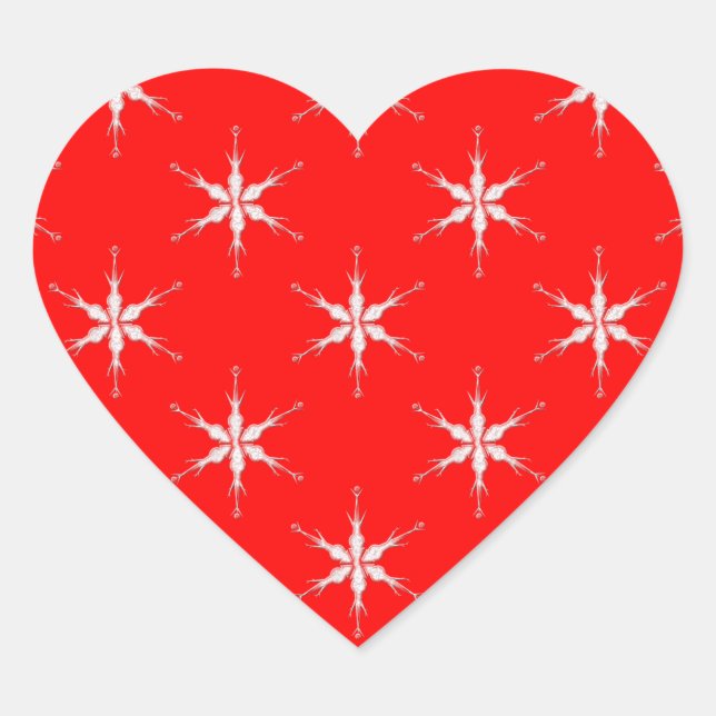 Glass Snowflakes On Red Background Heart Sticker (Front)