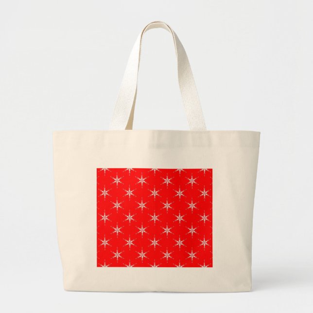 Glass Snowflakes On Red Background Large Tote Bag (Front)