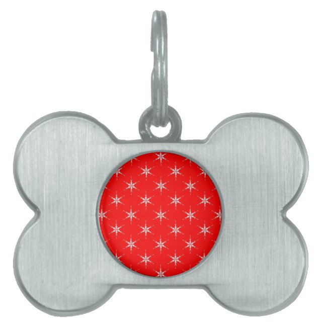 Glass Snowflakes On Red Background Pet Name Tag (Front)