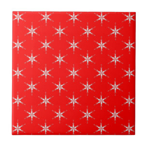 Glass Snowflakes On Red Background Tile