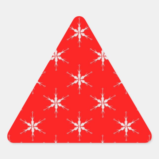 Glass Snowflakes On Red Background Triangle Sticker (Front)