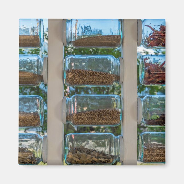 Glass spice jars view fridge magnet (Front)