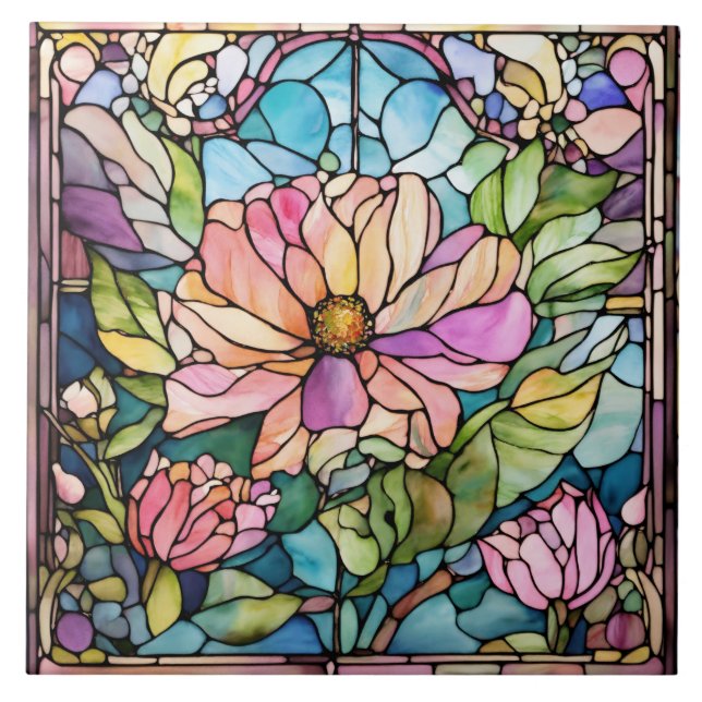 Glass Stained Watercolor Flower Tile (Front)