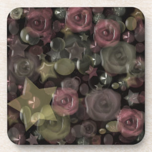 Glass, stars, flowers ceramic tile coaster