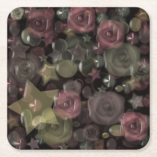 Glass, stars, flowers ceramic tile square paper coaster (Front)