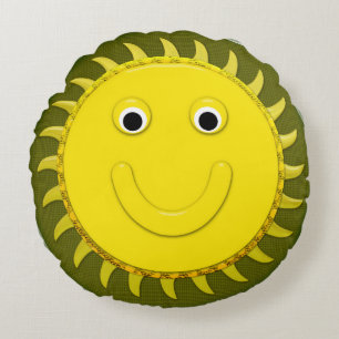 Glass Sunshine Happy Face Round Pillow