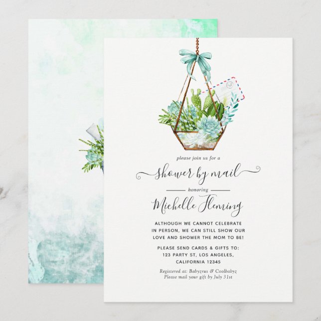 Glass Terrarium Succulents Baby Shower by Mail Invitation (Front/Back)