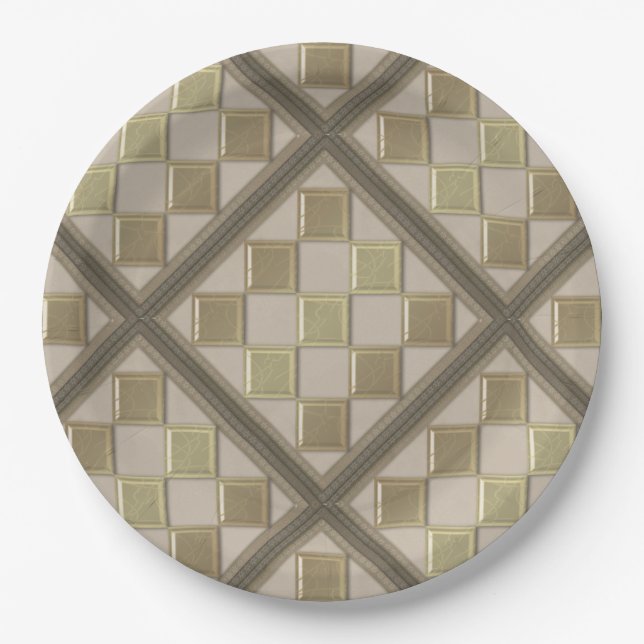 Glass tile 3D beige colour Paper Plate (Front)