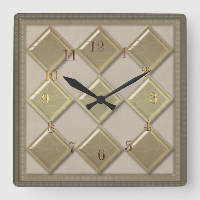 Glass tile 3D beige colour Square Wall Clock (Front)