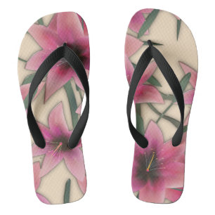 Glass tile 3D liquid lily flowers bloom Flip Flops