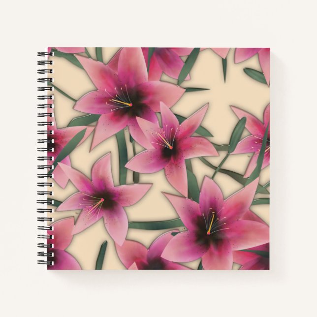 Glass tile 3D liquid lily flowers bloom Notebook (Front)