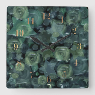 Glass tile 3D liquid roses and stars Square Wall Clock
