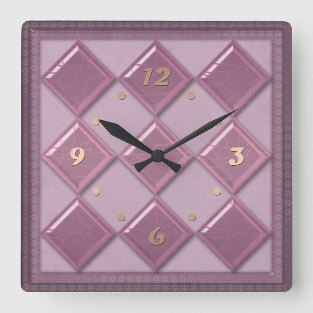 Glass tile 3D purple color Square Wall Clock (Front)