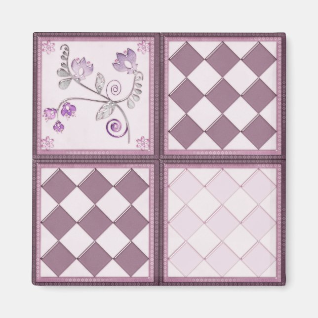 Glass tile 3D purple colour Magnet (Front)
