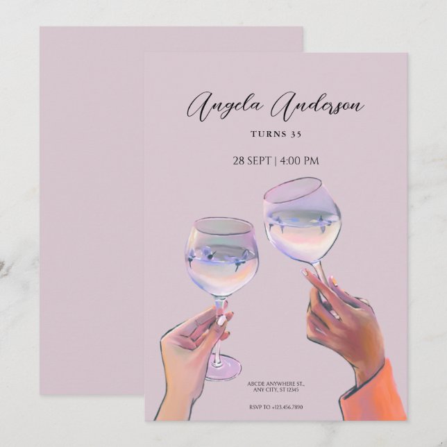 Glass toast cheers birthday invitation (Front/Back)