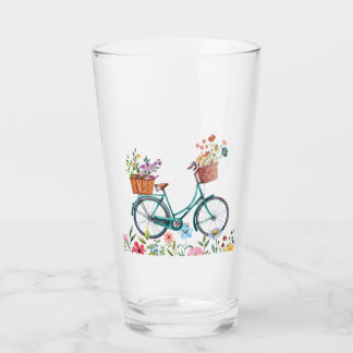 Glass Tumbler, Pint Glass, 16 oz, Vintage Bicycle