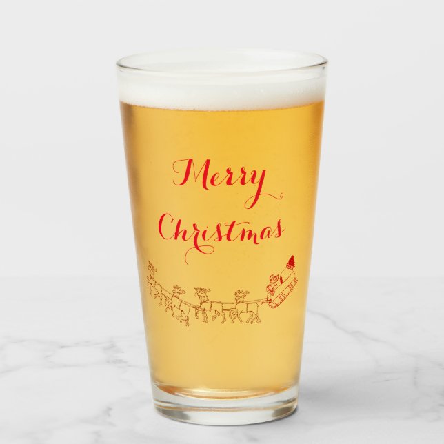 Glass Tumbler - Santa Claus and Sleigh Greeting (Front Filled)