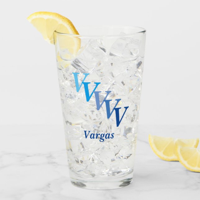 Glass Tumbler - Shaded Initials with Name in Blue (Front Ice)