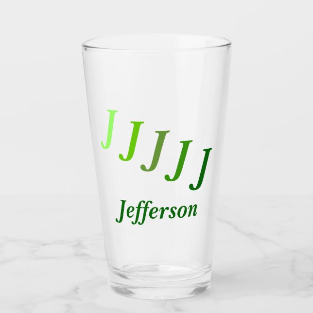 Glass Tumbler - Stepped Initials with Name in Gree (Front)