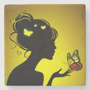 Glass Undercoat Made of Stone Female Butterflies Y Coaster