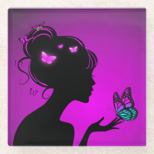 Glass Underers Made of Glass Purple Butterflies Coaster