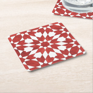 Glass Underpants Moroccan Red Mosaic ZELLIGE Square Paper Coaster