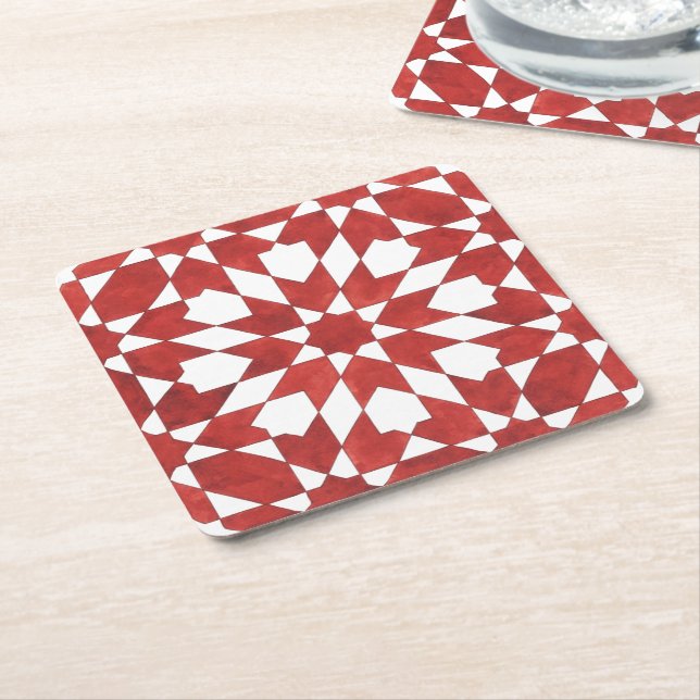 Glass Underpants Moroccan Red Mosaic ZELLIGE Square Paper Coaster (Angled)