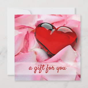 Glass Valentine's Day Heart Rose Petals Gift Card