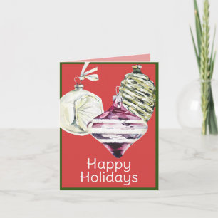 Glass Vintage Ornaments Happy Holidays Watercolor Holiday Card