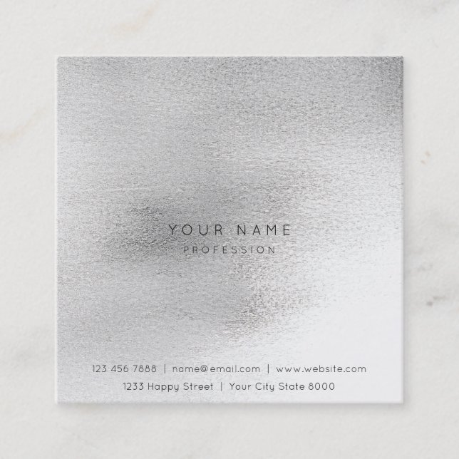 Glass White Gray Silver  Brush Ombre Square Vip Square Business Card (Front)