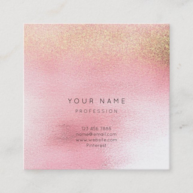 Glass White Pink Rose Gold Peach Ombre Square Vip Square Business Card (Front)