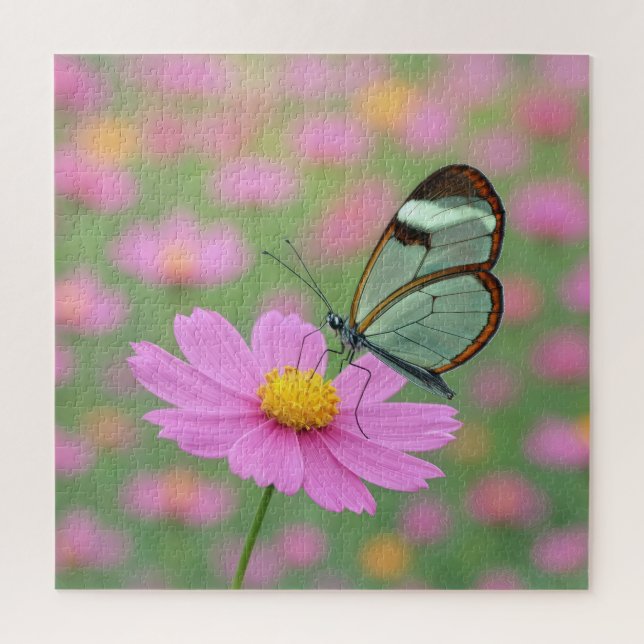 Glass Wing Butterfly On a Cosmos Flower Jigsaw Puzzle (Vertical)
