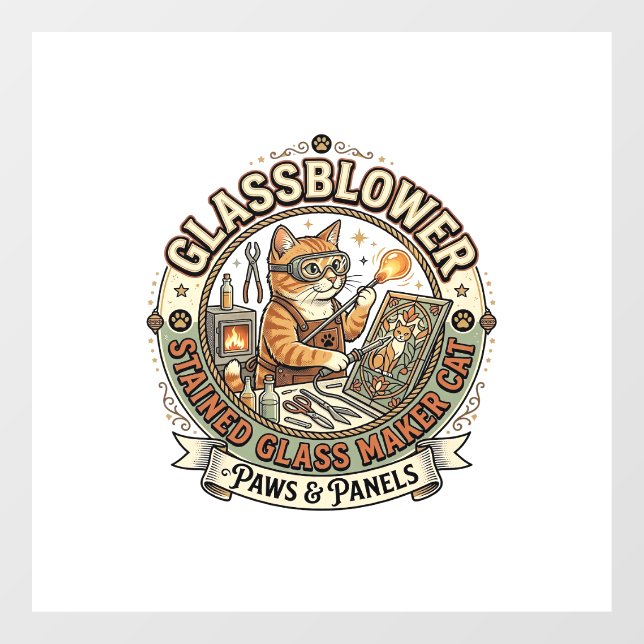 Glassblower Stained Glass Maker Cat Glassblower St Window Cling (Sheet)