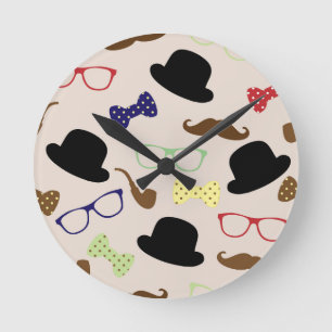 Glasses, Hats and Moustache Round Clock