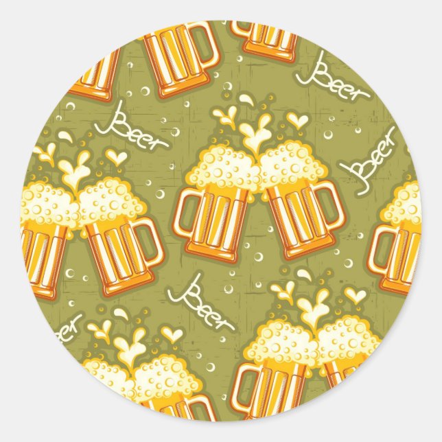 Glasses Of Beer Pattern Classic Round Sticker (Front)