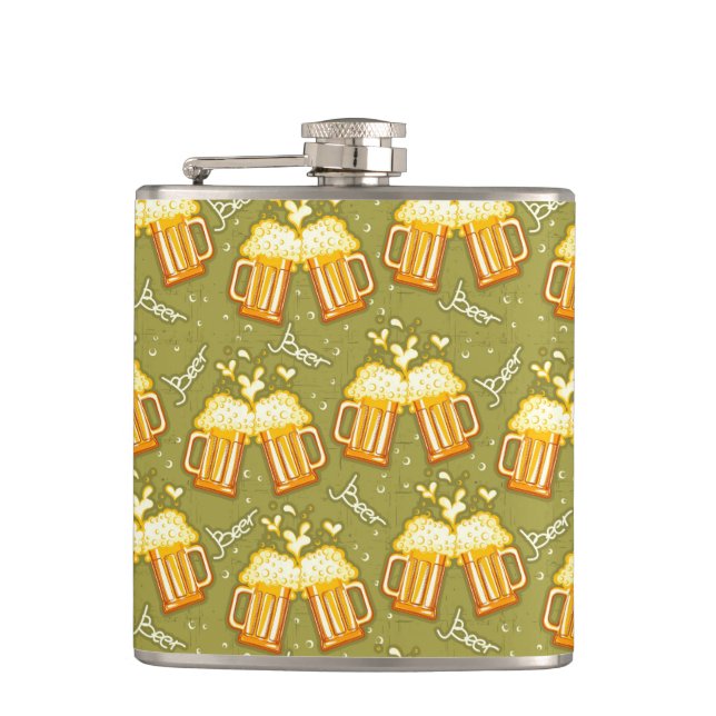 Glasses Of Beer Pattern Hip Flask (Front)