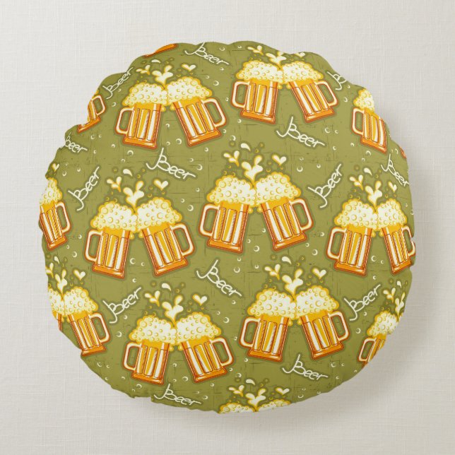Glasses Of Beer Pattern Round Cushion (Front)