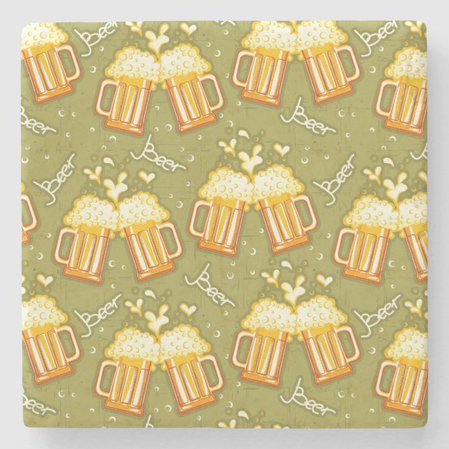 Glasses Of Beer Pattern Stone Coaster (Front)