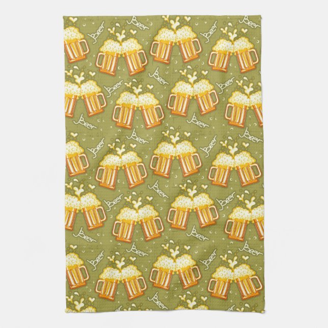Glasses Of Beer Pattern Tea Towel (Vertical)