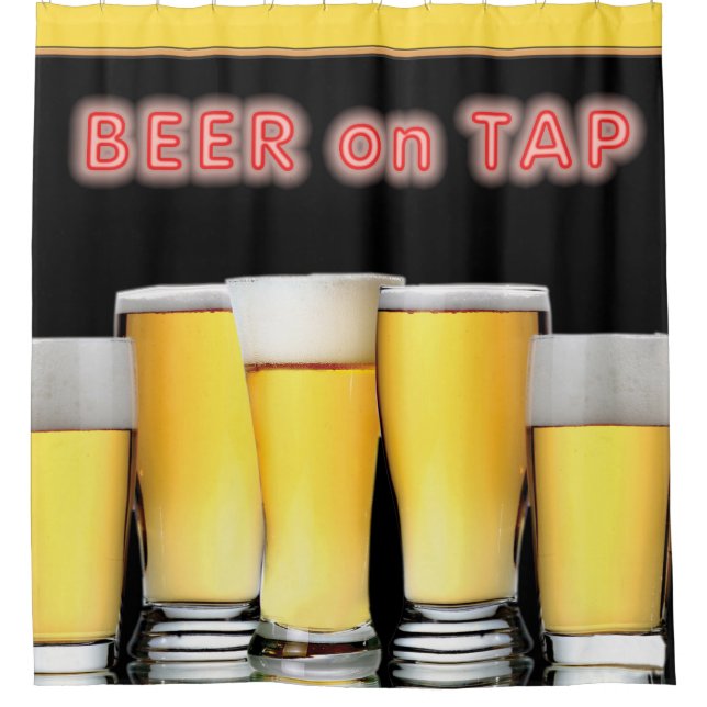 Glasses of Beer with Neon Sign BEER ON TAP Shower Curtain (Front)