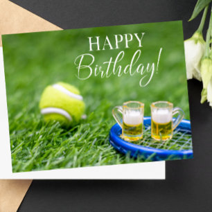 Glasses of beer with tennis ball birthday Card