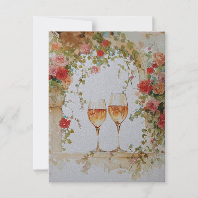 Glasses of sparkling wine under a floral arch  holiday card (Front)