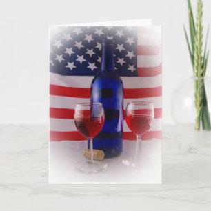 Glasses Of Wine With Bottle Patriotic Card