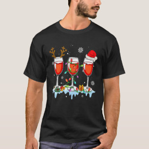 Glasses Of Wine Xmas Light Reindeer Santa Hat Drin T-Shirt