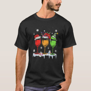 Glasses Of Wine Xmas Santa Hat  Drinking Christmas T-Shirt