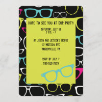Glasses Spectacle Lime Green & Black Party Invites