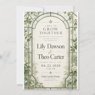 Glasshouse Botanical Green Wedding Invitation